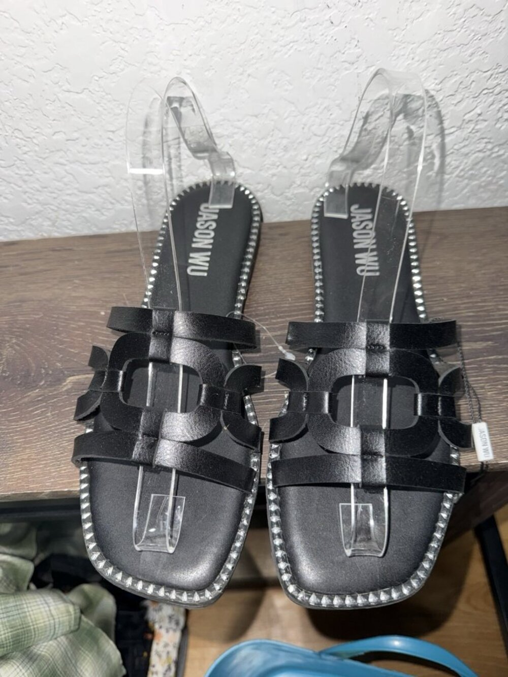 Jason Wu Black Silver Stud Slide Sandals Slip-On Leather Upper Women's 9 NEW - Picture 11 of 11